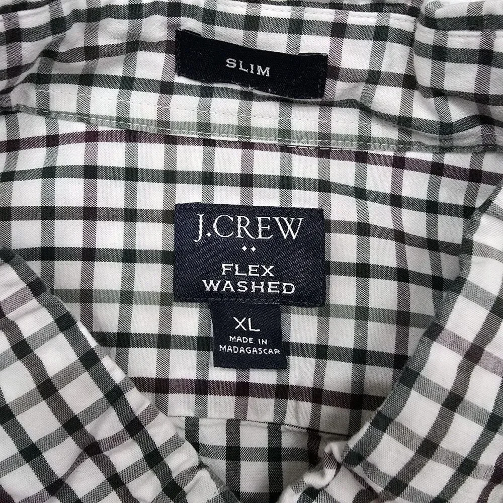 J. Crew Button Down Shirt Slim Fit Mens XL Beige Green Red Check Plaid Cotton